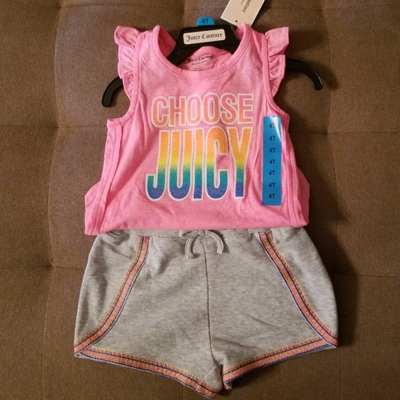 Girls Juicy Couture 2pc Shorts Terry Set Grey Pink - Picture 2 of 10